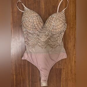 Windsor beaded & sequin sheet Bustier bodysuit nude sz XS new with tags